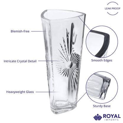 Crystal-Look Glass Flower Vase Centerpieces for Tables 11.5" x 5" Star Design Glass Vase Candle Holders Wedding Decor Vases for Centerpieces, Home & Event Decorations - Royal Imports