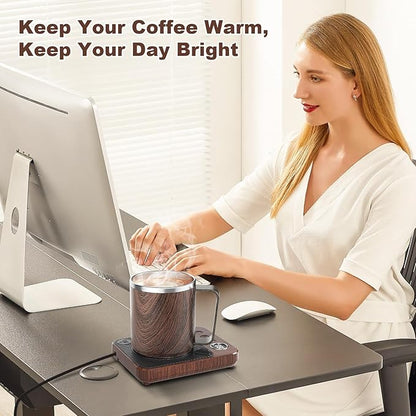 Coffee Mug Warmer & Mug Set for Desk, Smart Coffee Cup Warmer with 16oz Heated Mug, Coffee Heater with Auto Shut Off for Office/Home, Birthday/Valentine's Day/Coffee Gifts for Men & Women, Wood
