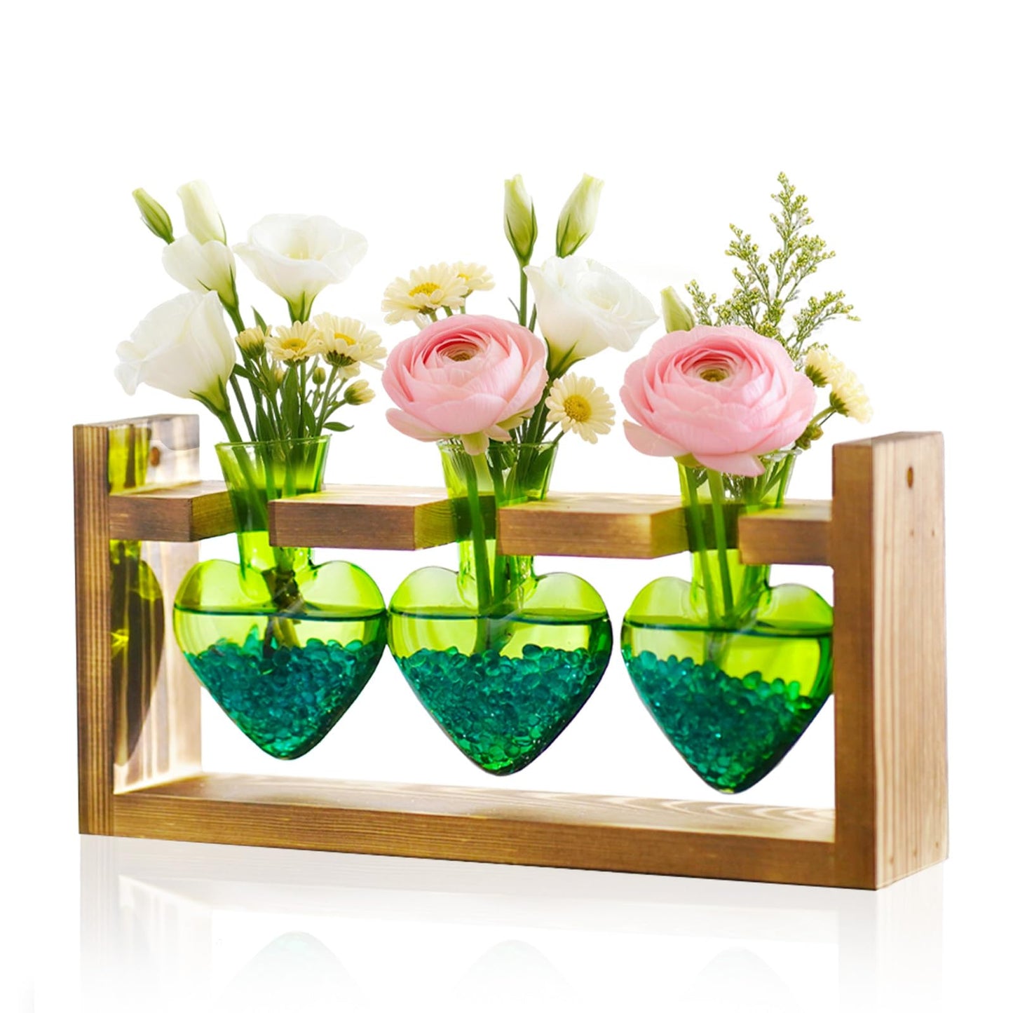 Nacome Plant Terrarium Propagation Stations: Mothers Day Gifts for Mom Plant Lovers Women Wife Daughter - 3 Bulb Glass Vase with Wooden Stand Tabletop for Hydroponics Home Garden Decor(Green)