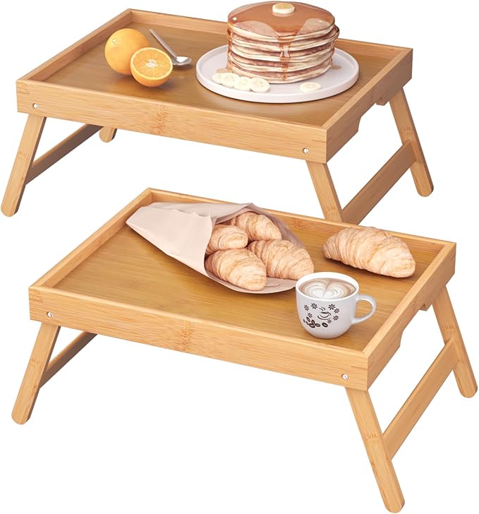 Fibogollo 2 Pack Bamboo Bed Tray Table