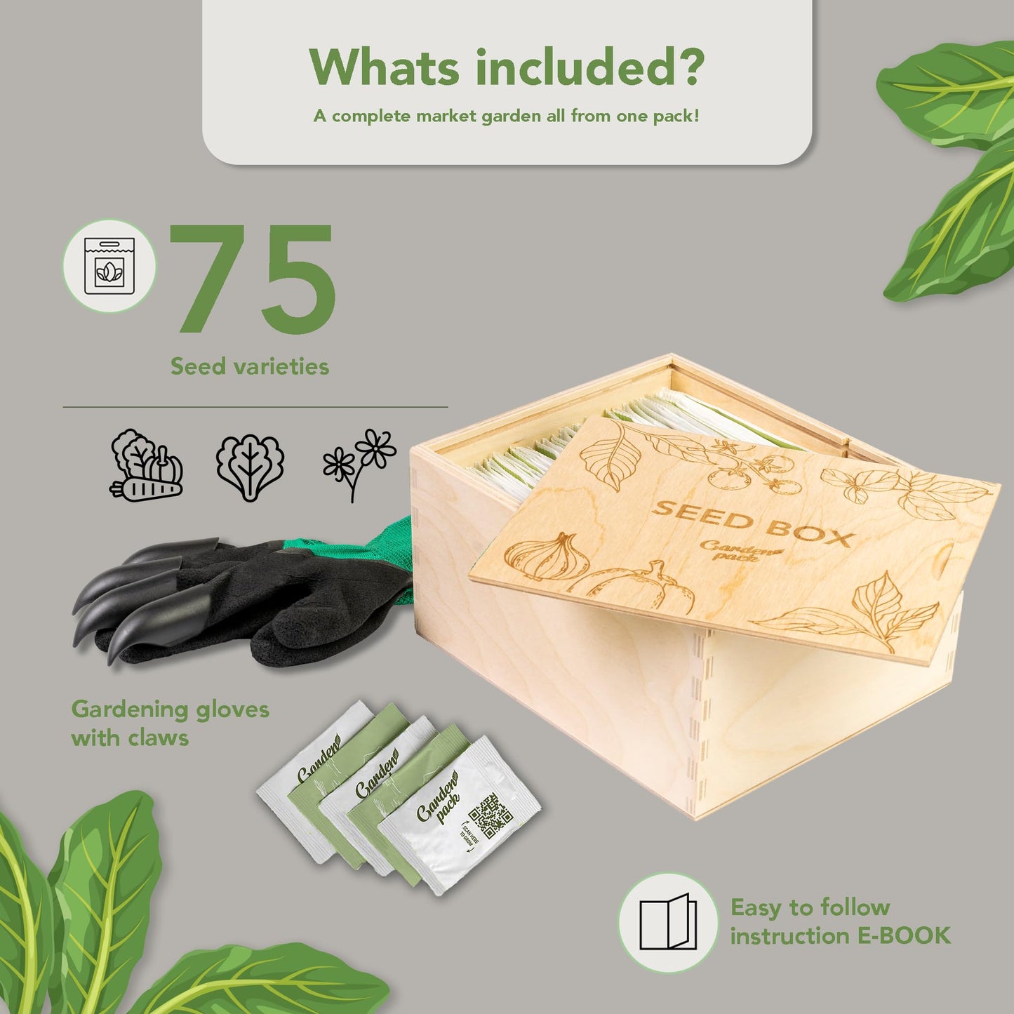 Garden Pack Grow Your Own Kit - 75 Varieties of Herb, Flower and Vegetable Seeds - Gardening Gifts for Men and Women with 30,000 Seeds for Planting