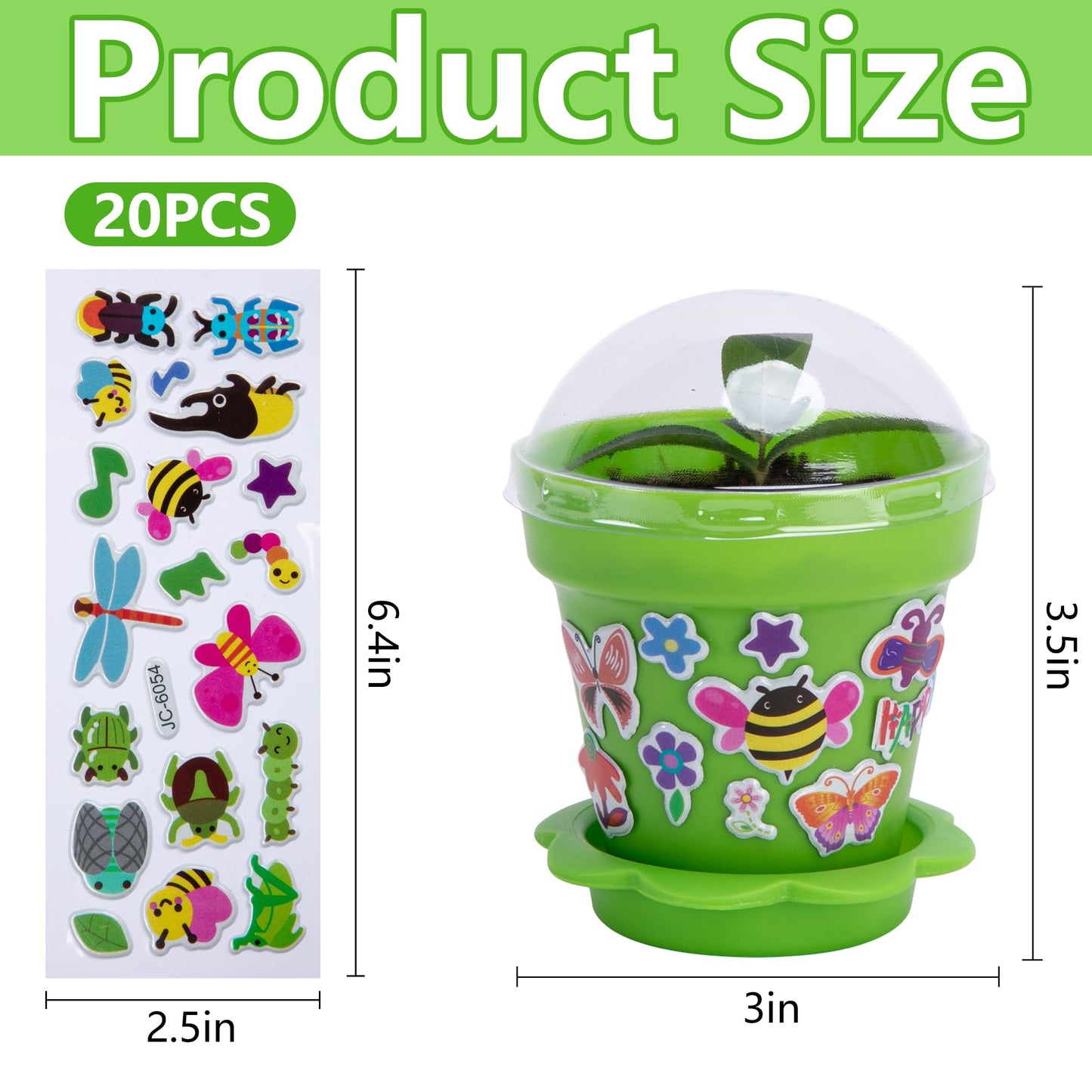 25 Packs Cupcake Plant Nursery Pots with Humidity Dome, Small Plastic Flower Plant Pots with 20 Sheet Stickers, Seeds Starter Pot Flower Planting Container for Seedlings Succulent Display (Mix Colors)