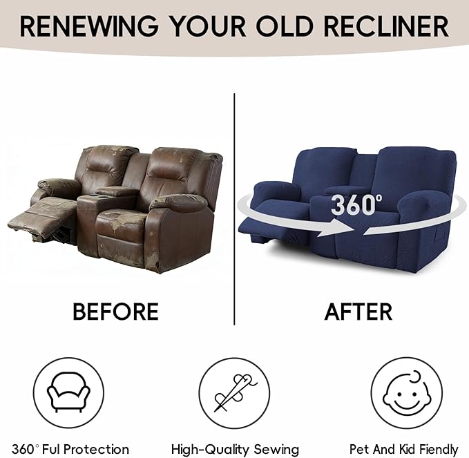 Recliner Loveseat Covers with Console, 6-Piece Stretch Geometric Strokes