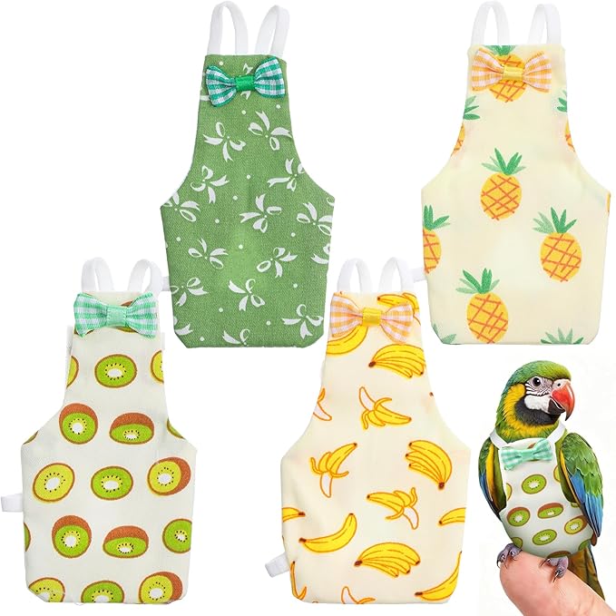 4 Pcs Bird Diaper, Parrot Diapers with Waterproof Inner Reusable Flight Suit Cute Soft Bird Diaper Clothes for Parakeets Cockatiel Canary Monk Parakeet (L)