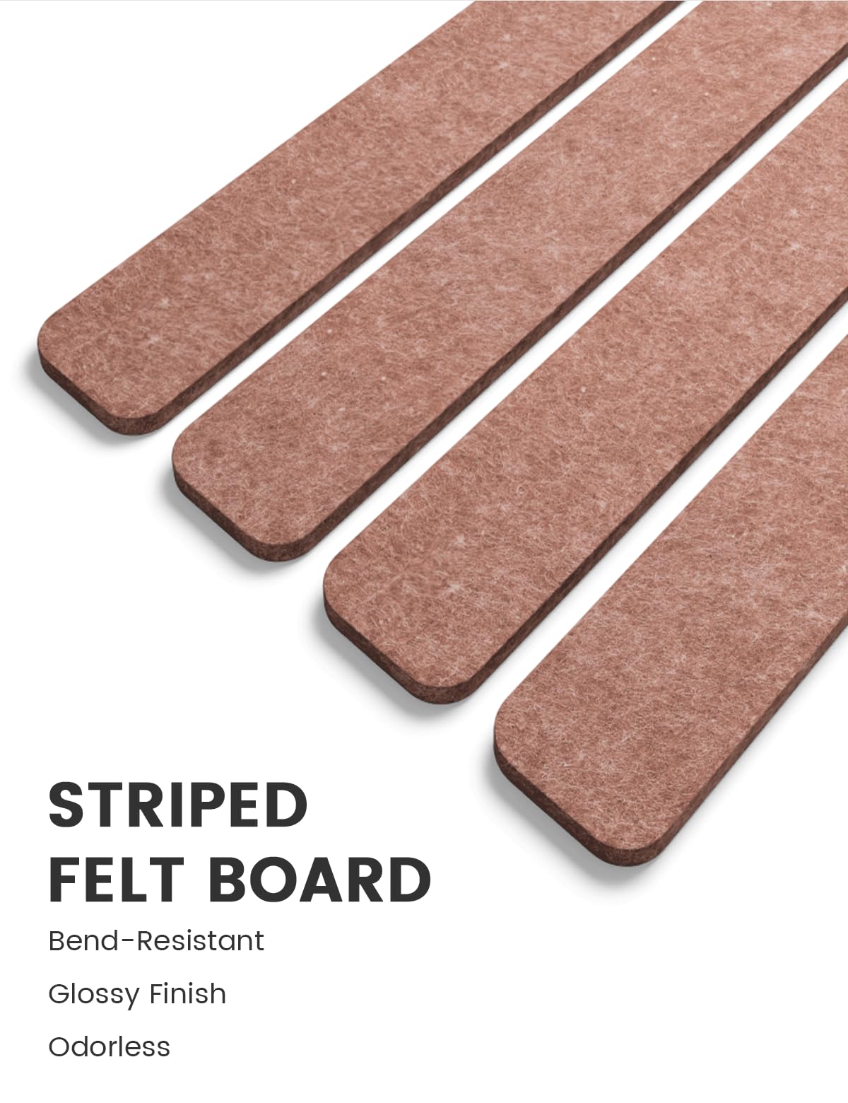Fluxynara Cork Board Alternative Felt Strip Board 8-Pack 13"x2", Office Pin Board with 50 Push Pins, Adhesive Install for Bedroom Door & Home Office (Terracotta)