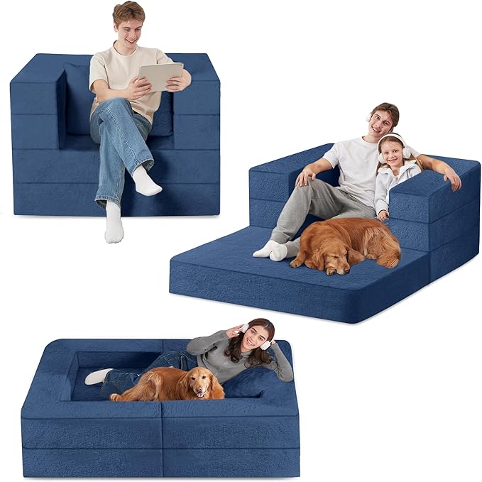 Futon Sofa Bed with Pillow, 3-in-1 Sleeper Sofa Bed with Removable Cover