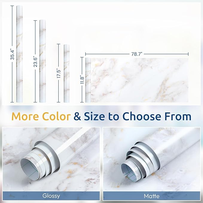 rabbitgoo Glossy Marble Contact Paper Peel and Stick Wallpaper 23.6" X 196.8"