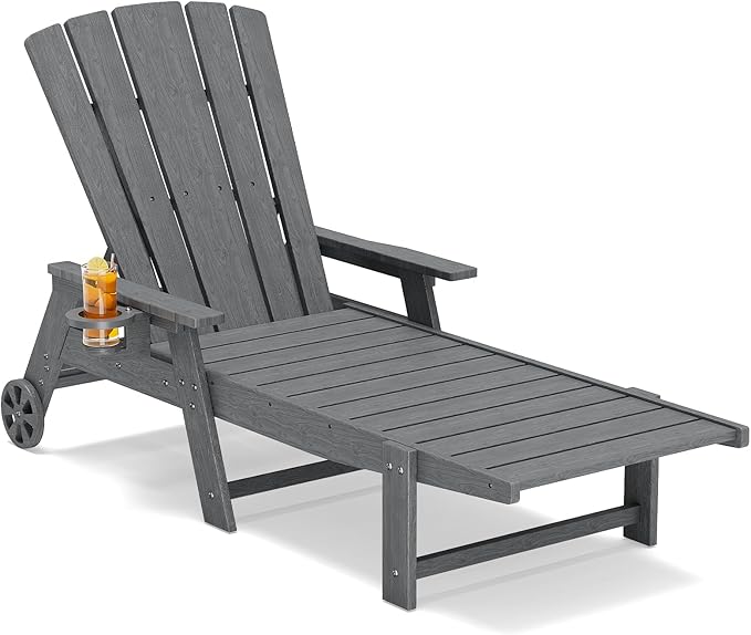 Outdoor Lounge Chair, HDPE 4-Position Adjustable Chaise Lounge Outdoor
