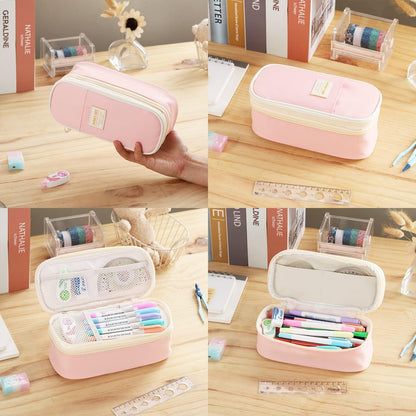 Dugio Big Pencil Case for Girls Organizer Pencil Bag with Zipper Pencil Pouch for School Teens Kids Aesthetic Large Pencil Pouch Pink