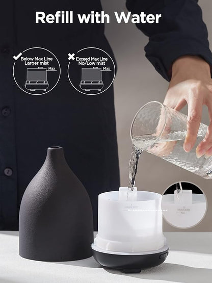 InnoGear Oil Diffuser, 150ML Ceramic Diffuser for Essential Oils Handcrafted Aromatherapy Diffuser Mother's Gift Ultrasonic Cool Mist Humidifier with 2 Mist Modes Waterless Auto Off for Home, Black