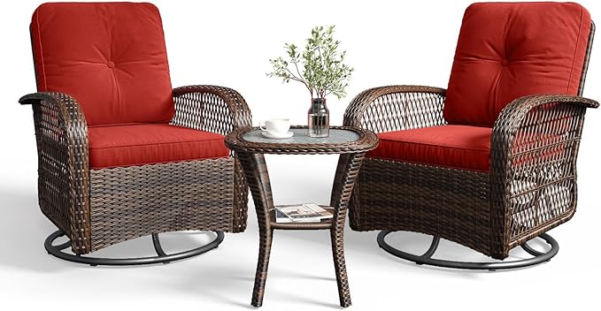 Aoxun 3 Pieces Patio Furniture Set, Patio Swivel Rocker Chairs Set of 2