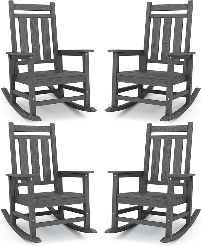 KINGYES Oversized Outdoor Rocking Chair Set of 4, All-Weather Patio Rocking