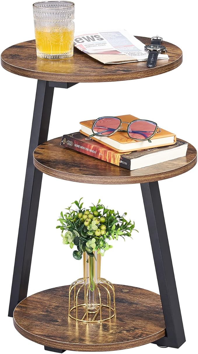 BEWISHOME Round Side Table, 3-Tier End Table, Nightstand