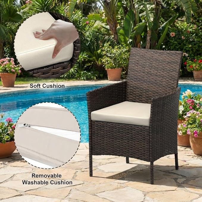 3PCS Outdoor Patio Bistro Set, PE Rattan Wicker Armchairs