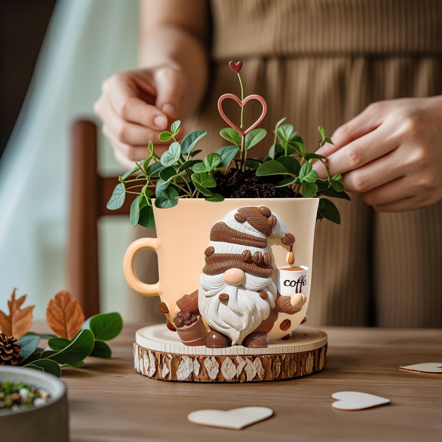 GUGUGO Coffee Cup Gnome Plant Pots, Cute Unique Flower Pots for Indoor Plants, Funky Small Planters with Drainage Holes, Eclectic Home Decor Aesthetic, Funny Gardening Planter for Couple Gift, Male