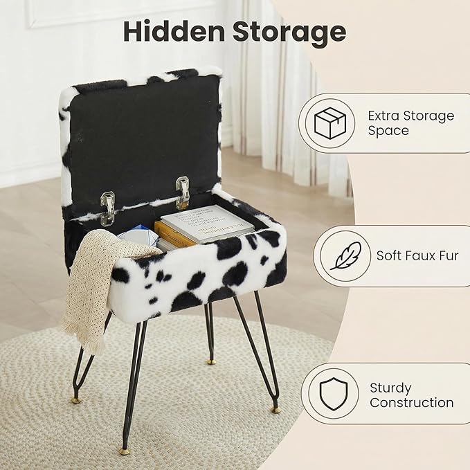 Vanity Stool Chair, Faux Fur Ottoman Foot Stool