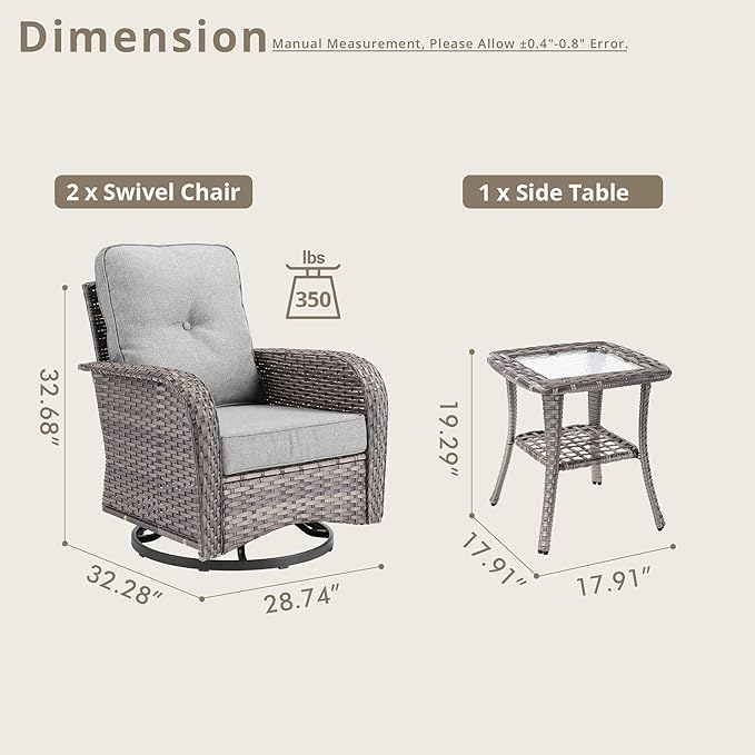 Outdoor Swivel Rocker Patio Chairs, 3 Piece Patio Furniture Set