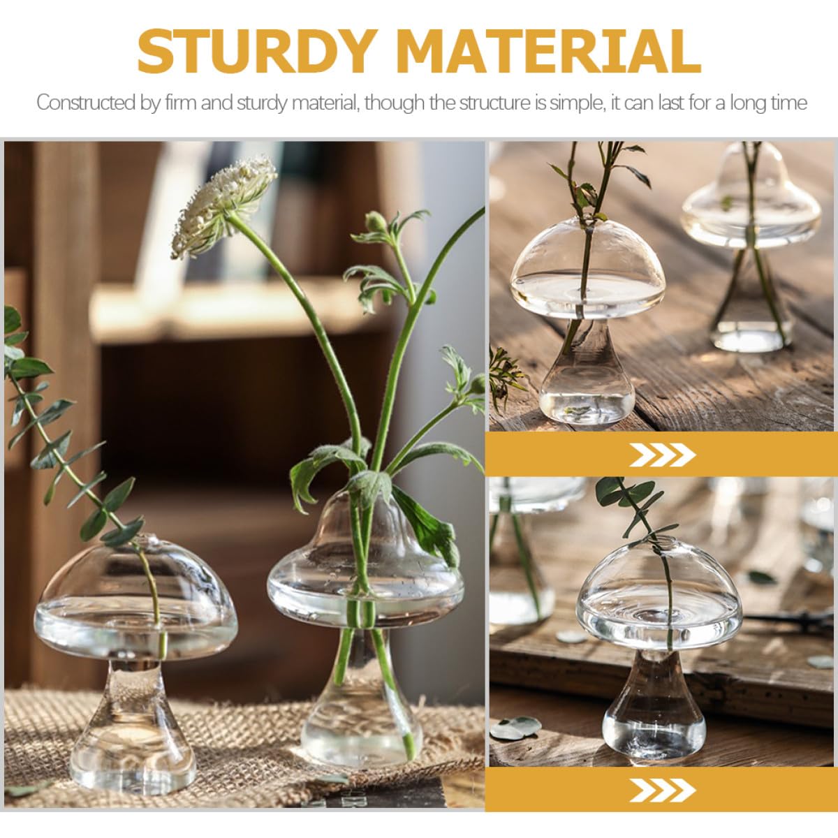 NUSITOU 2pcs Glass Mushroom-Shaped Hydroponic Flower Vases Decorative Desktop Home Office Plant Holders for Terrarium and Floral Arrangement