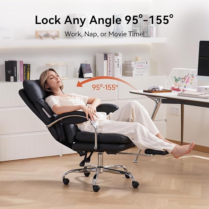 LEAGOO Office Chair with Foot Rest, Swivel Computer Desk Chair PU Leather