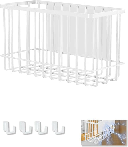 Magnetic Basket Kitchen Refrigerator Organizer Foil and Plastic Wrap Organizer for Fridge Heavy Duty Metal Storage (10.25" L x 3.2" W x 6" H, White)