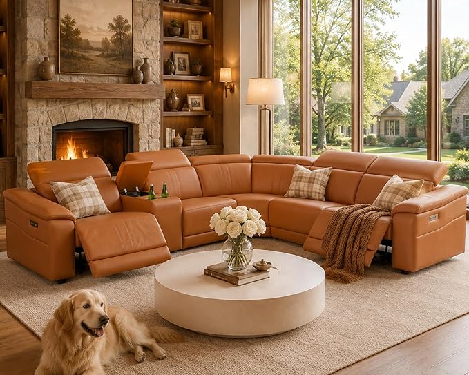 Power Recliner Sectional Sofa, Leather Recliner Sofa