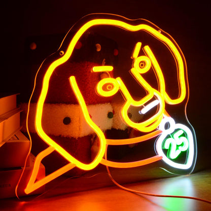 Dachshund Face LED Neon Signs Cute Doxie's Head for December 25th Christmas Day Xmas Party Decoration Dog Light Lamp Gifts for Kids Children Friends Family Animal Lovers
