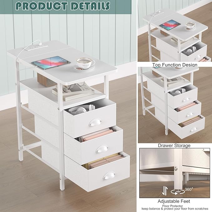 sthmec End Table with Charging Station, LED Side Tables with USB Ports and