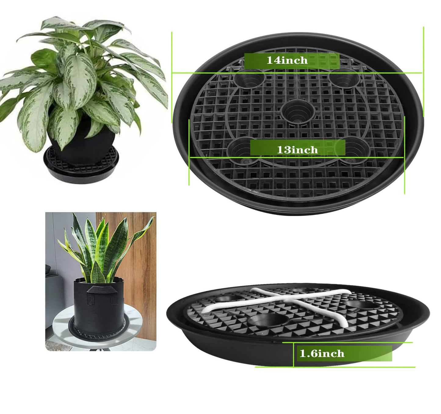 Plastic Plant Saucer Stand,4-Pack 14 inch, Elevated Plant Saucer Self-Watering Fabric Pot Base, Use Nonwoven Grow Bags, Plant Saucers Flower Pot Tray for Indoor-Outdoo and Grow Tents Greenhouses