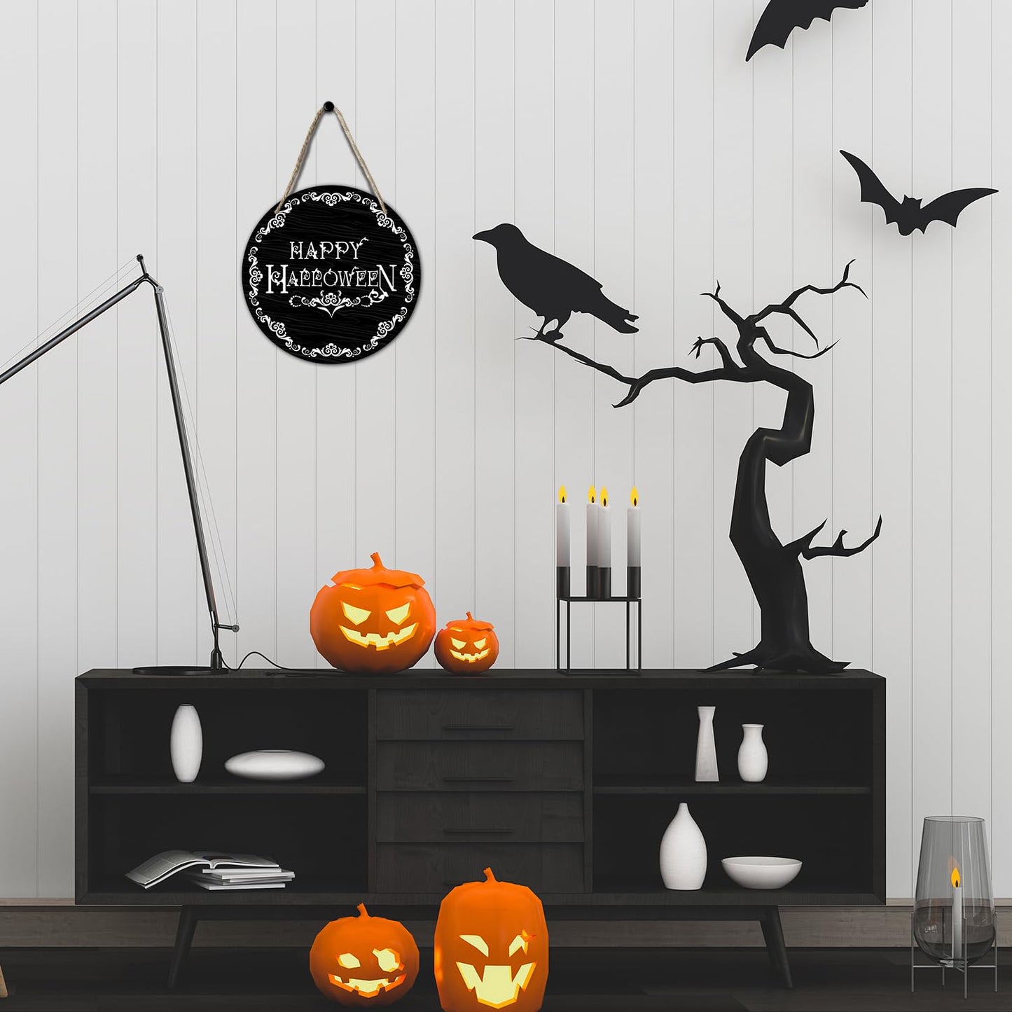The Witch Is In Wood Sign Plaque, Halloween Hanging Wreath Sign for Home Garden Hallway Entryway Porch, Party Supplies, Front Door Round Wood Sign Wall Decor Artwork -04