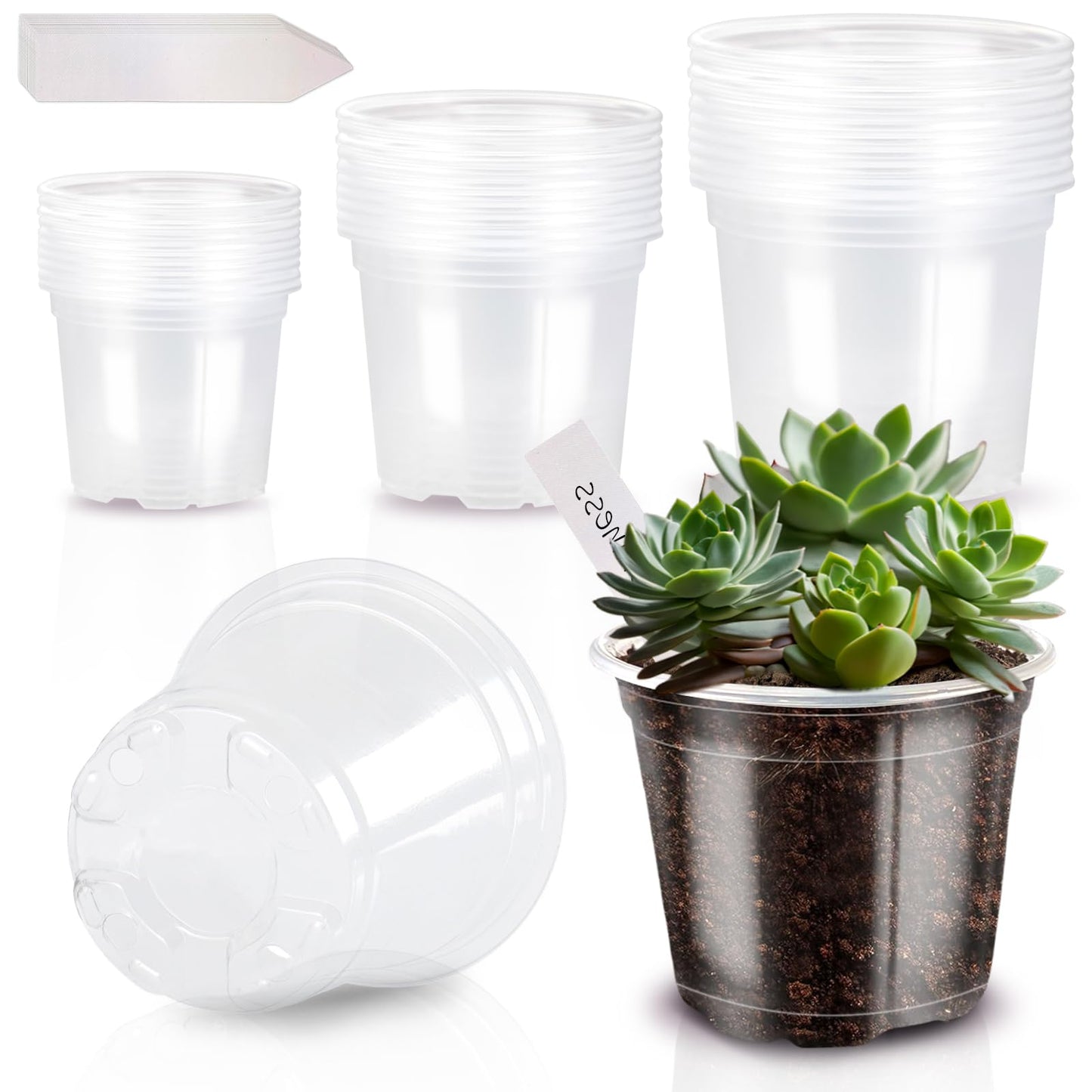 JOBVERT 4/5/6Inch Nursery Pot,30 Pack Clear Pots with Drainage, Plastic Pots for Planting Vegetables Flowers Seedlings