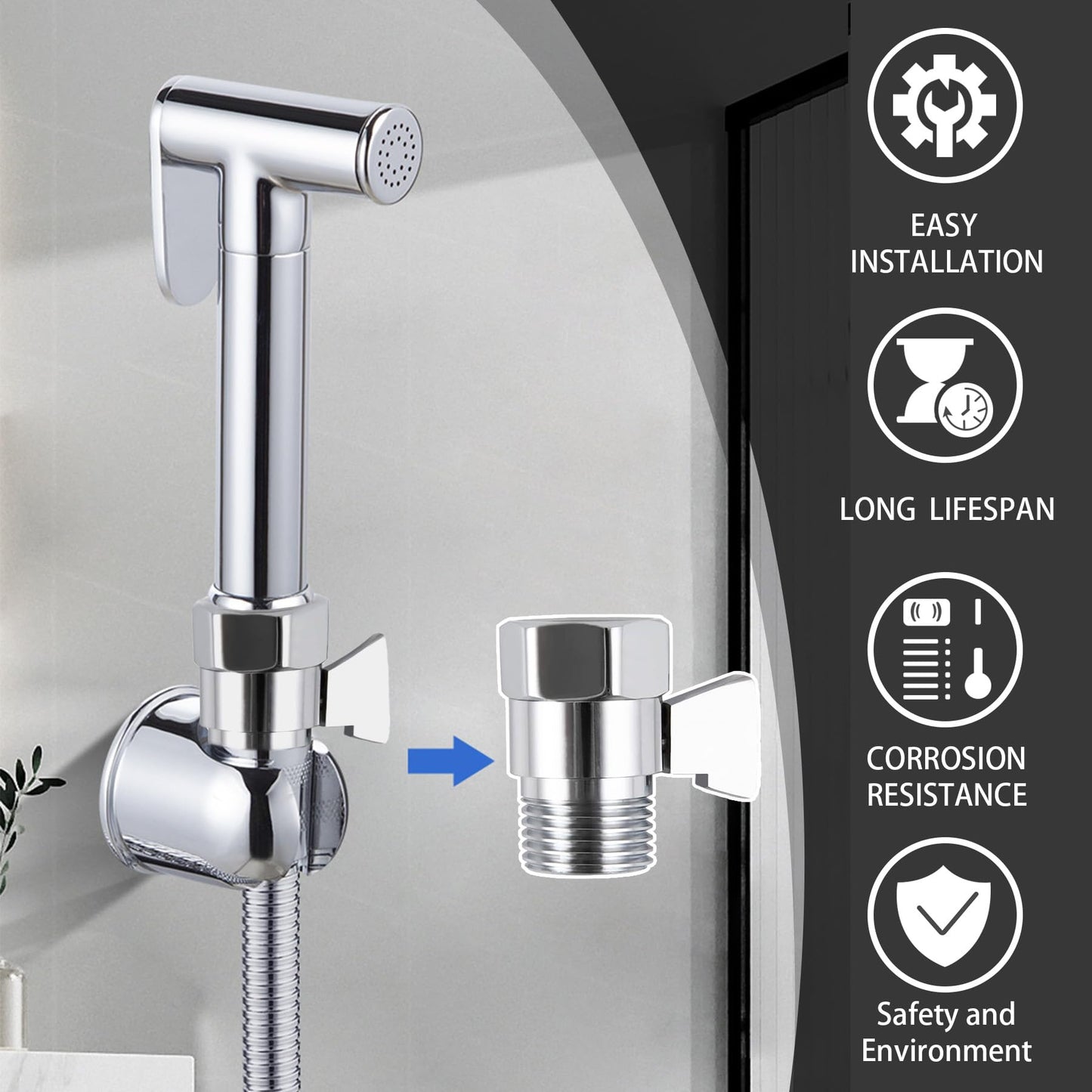 Hsmhose Shower Shut Off Valve, Shower Flow Control Valve,Soild Brass Flow Pressure Regulator for Handheld Shower Head G1/2 Chrome
