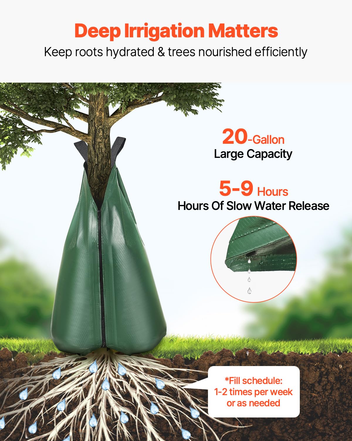 VEVOR Tree Watering Bag, 25 Packs 20 Gallons Watering Bags for New Trees, 5-9 Hours Slow Release Refillable Tree Drip Irrigation Bags with Zipper, Durable Tree Watering System for Deep Root Targeting