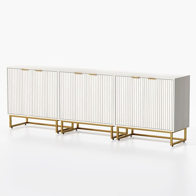 EYYTHUNG Fluted Cabinet with Storage Set of 3, Sideboard Buffet Cabinet with