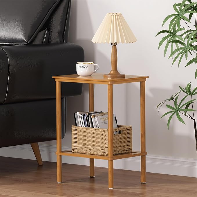2-Tier Small Side Table, Narrow Entryway Table, Bedside End Table, Bamboo Night