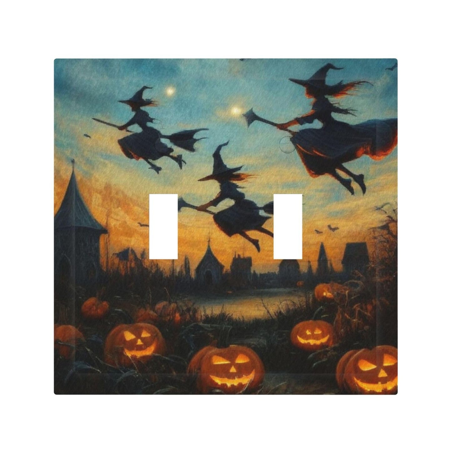 Decorative Art Light Switch Covers Halloween Sky 2 Gang Double Toggle Wall Plate Decorative Switchcover Electrical Switchplate for Home Decor