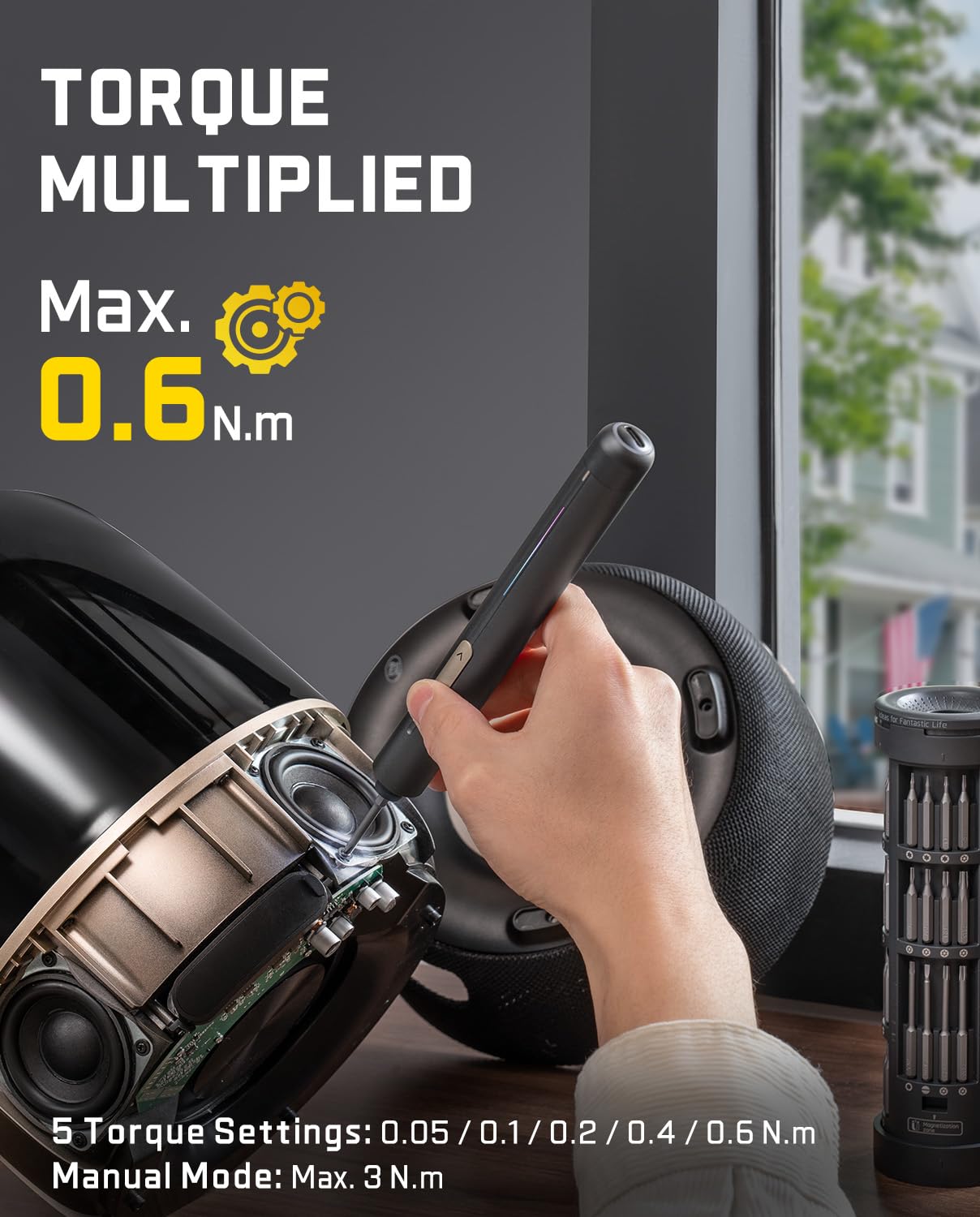 Fanttik E2 Ultra 3.7V Mini Electric Screwdriver, Cordless Screwdriver, Max 0.6N.m, 50 Magnetic Bits, 5/32'' Hex, Magnetic Storage, Repair Tool for Electronics, Camera, Laptop, and PC Build (Grey)