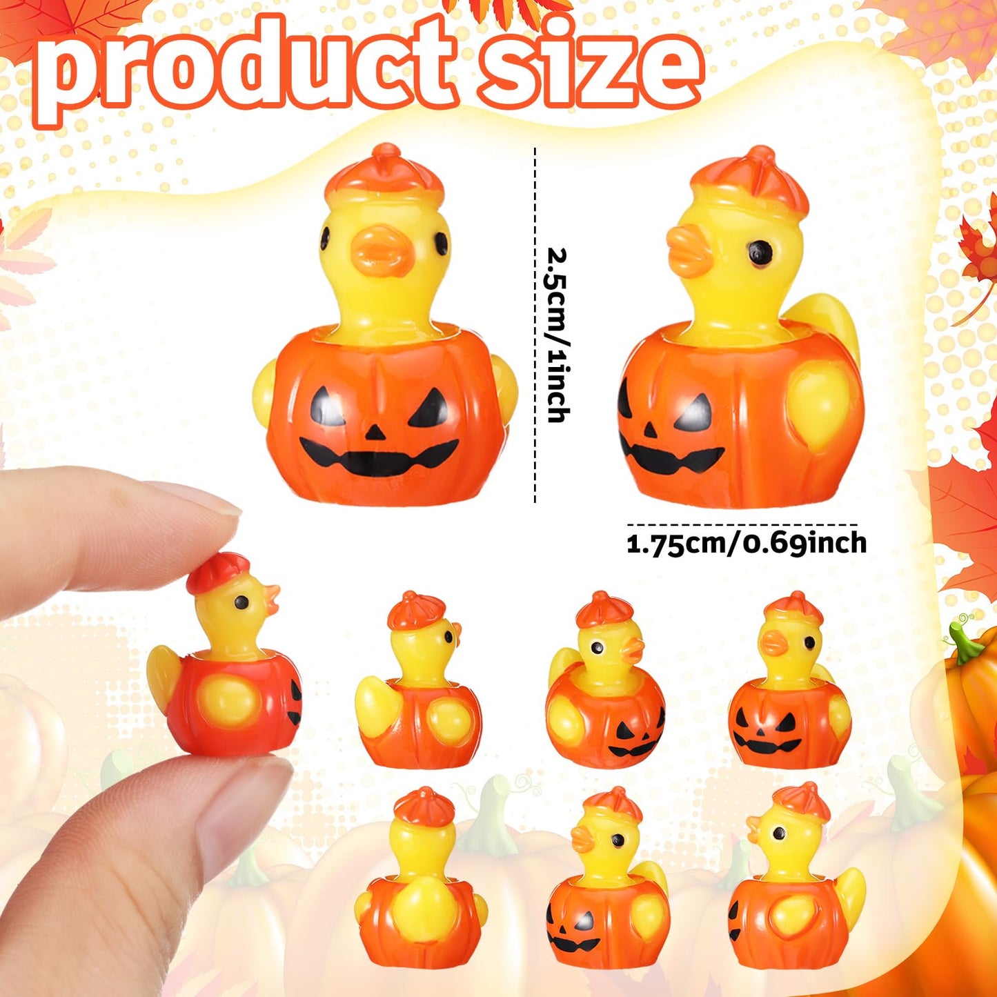 VioraWhite 50 Pcs Mini Resin Ducks Bulk Tiny Summer Themed Figurines Party Decor for DIY Miniature Landscape Birthday Gifts Aquarium Bonsai Potted Dollhouse Decor (Pumpkin)