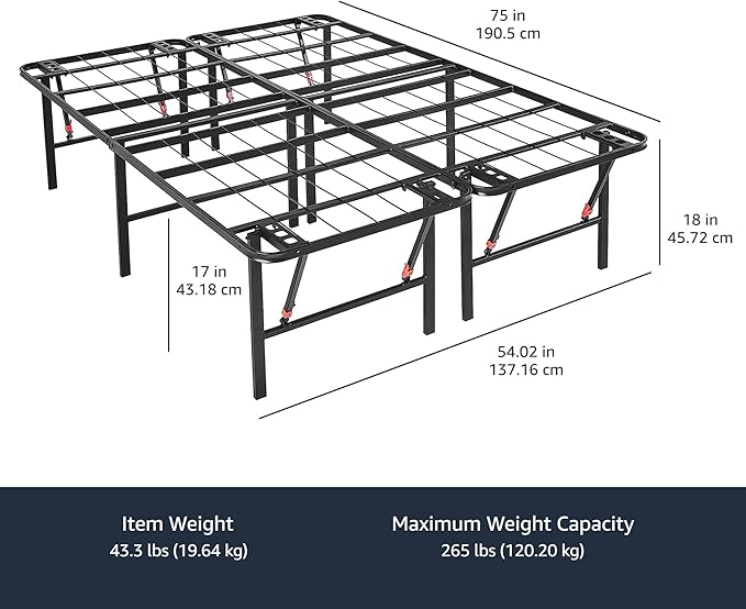 Amazon Basics Bed Frame with Storage, Foldable Metal Platform, Sturdy Steel