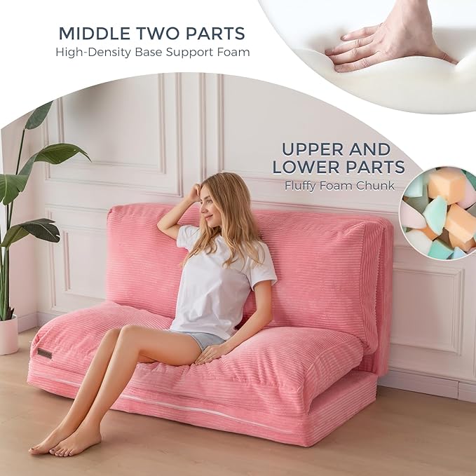 MAXYOYO Folding Sofa Bed, Extra Thick and Long Floor Sofa Convertible Sleeper
