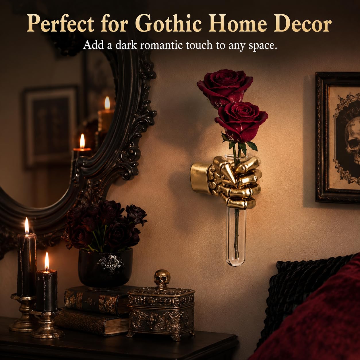 Halloween Wall Sculpture, Wall Mounted Creepy Skeleton Hands, Life-Sized Horror Skeleton Hands Decorations, Gothic Hanging Wall Art Sculpture,Unique Vase,Home Decor (Gold)