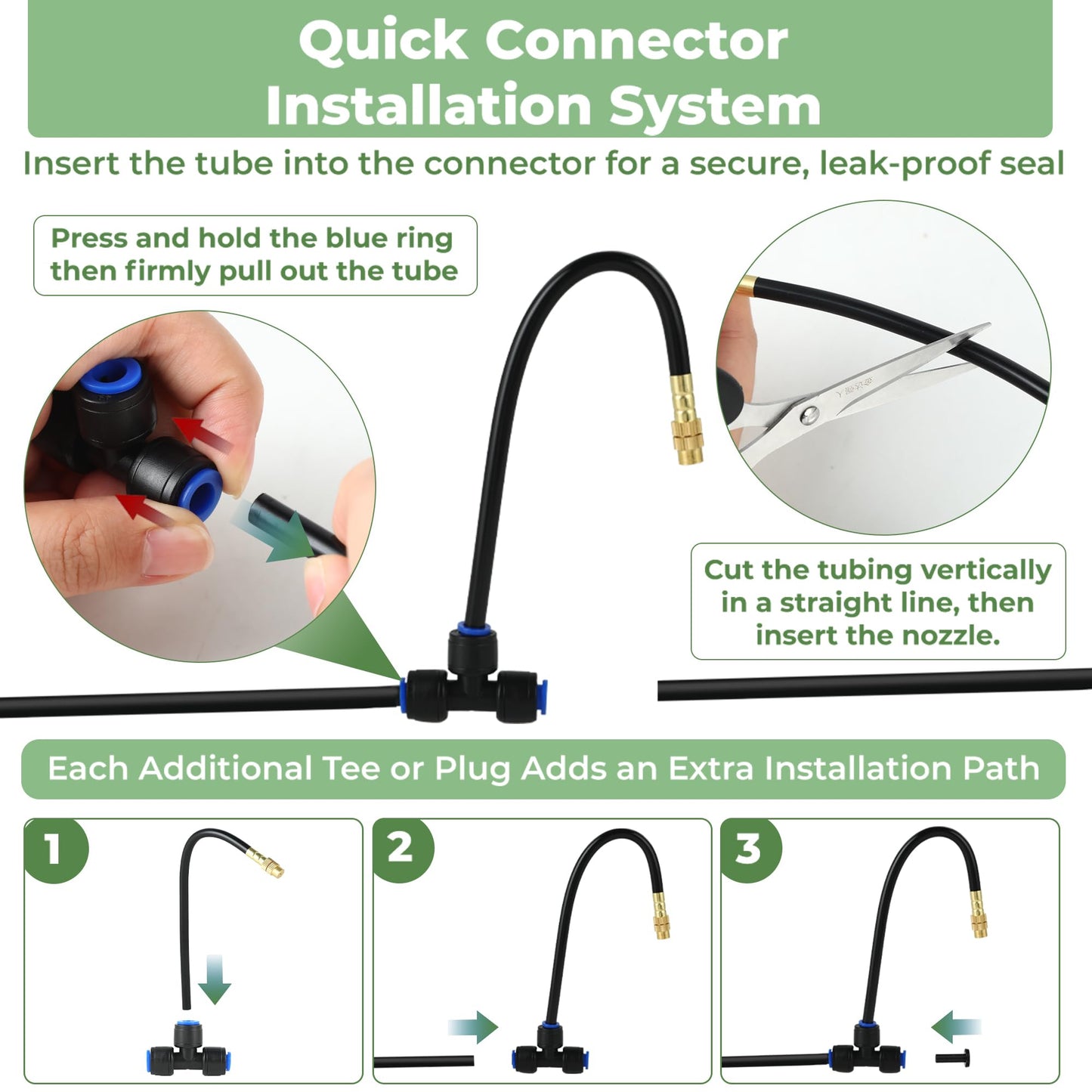 50FT Drip Irrigation System for Starter: Small Garden Quick Connect 1/4" PE Water Tubing Automatic 11Pcs Sprinkler Kit Adjustable Misting Part Watering Hose Outdoor Raised Bed Plants Flower Greenhouse