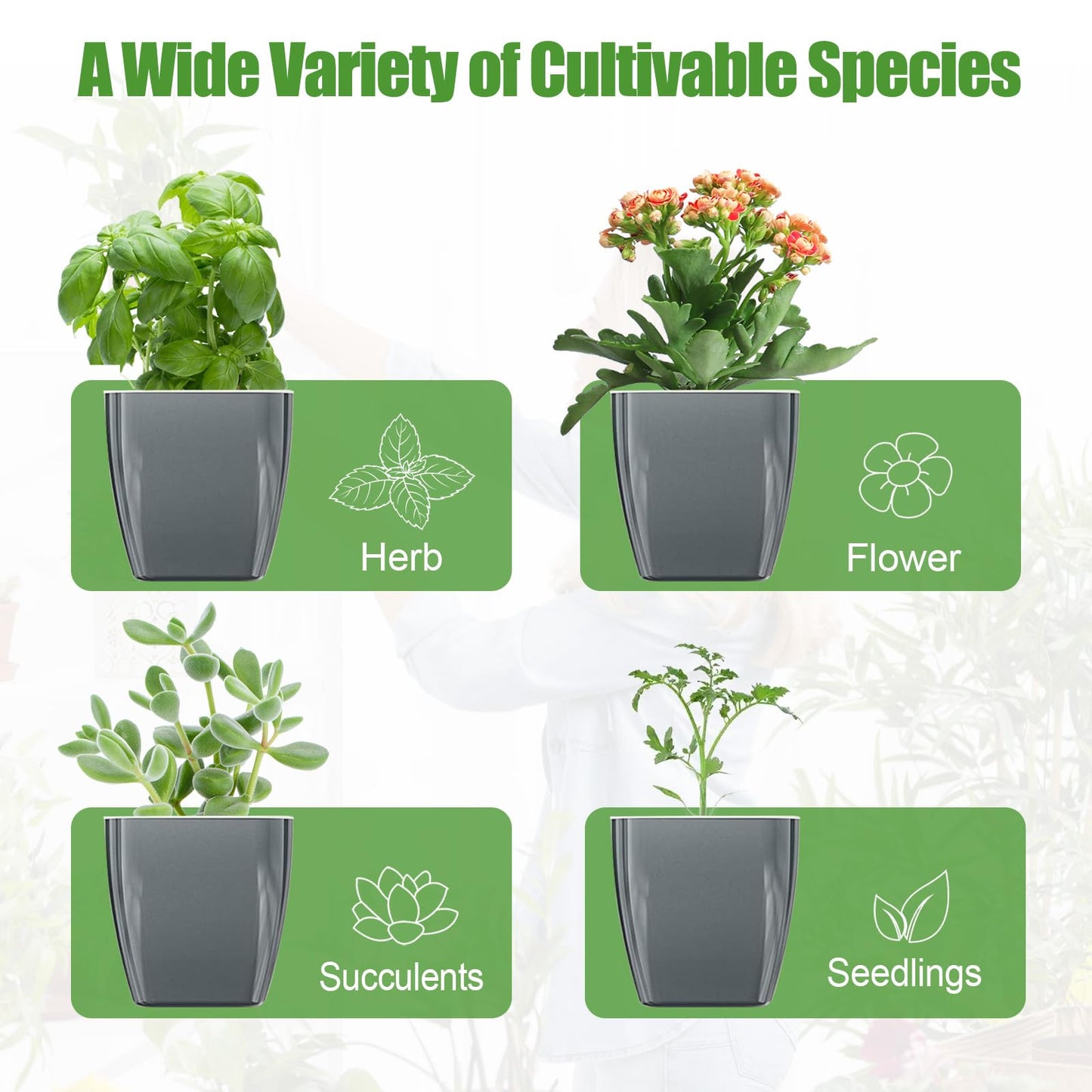 Oliz 8 Pack 4-inch Plant Pots Indoor Garden Decorative Flower pots Small Self-Watering Planters for Small Plants WindowSill Planters for Succulents, African Violets, Herbs(Sliver Black)