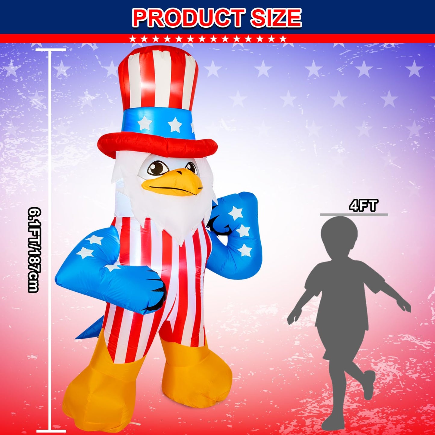 CAMULAND 6.1FT Inflatable American Eagle Patriotic Independence Day 4th of July Inflatable Outdoor Decorations Patriotic Inflatables with LED Lights for Yard Garden Lawn Memorial Day Decor