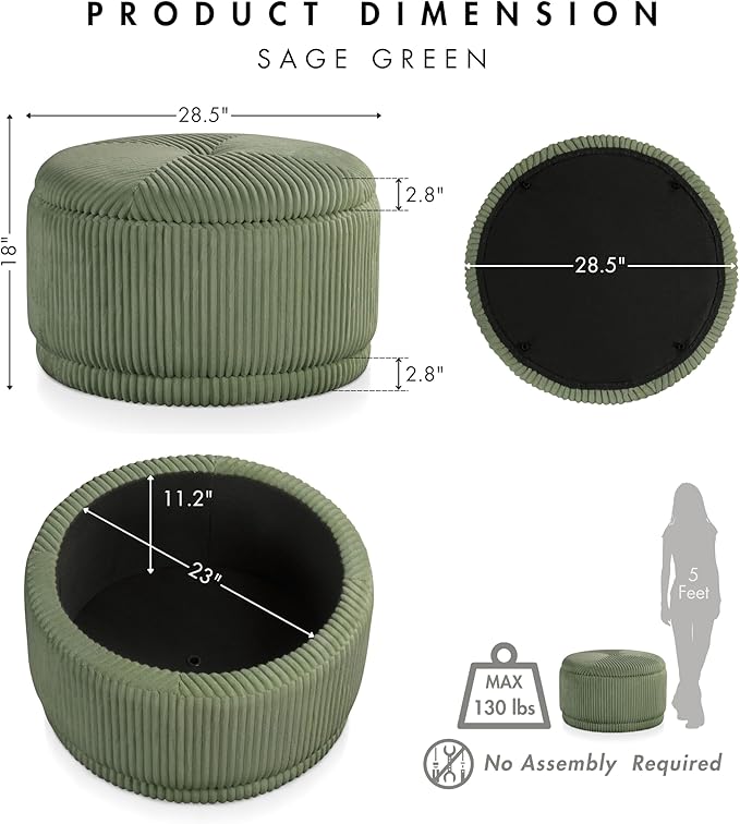 Furniture of America Lennox Modern Chenille 29-inch Round Storage Ottoman