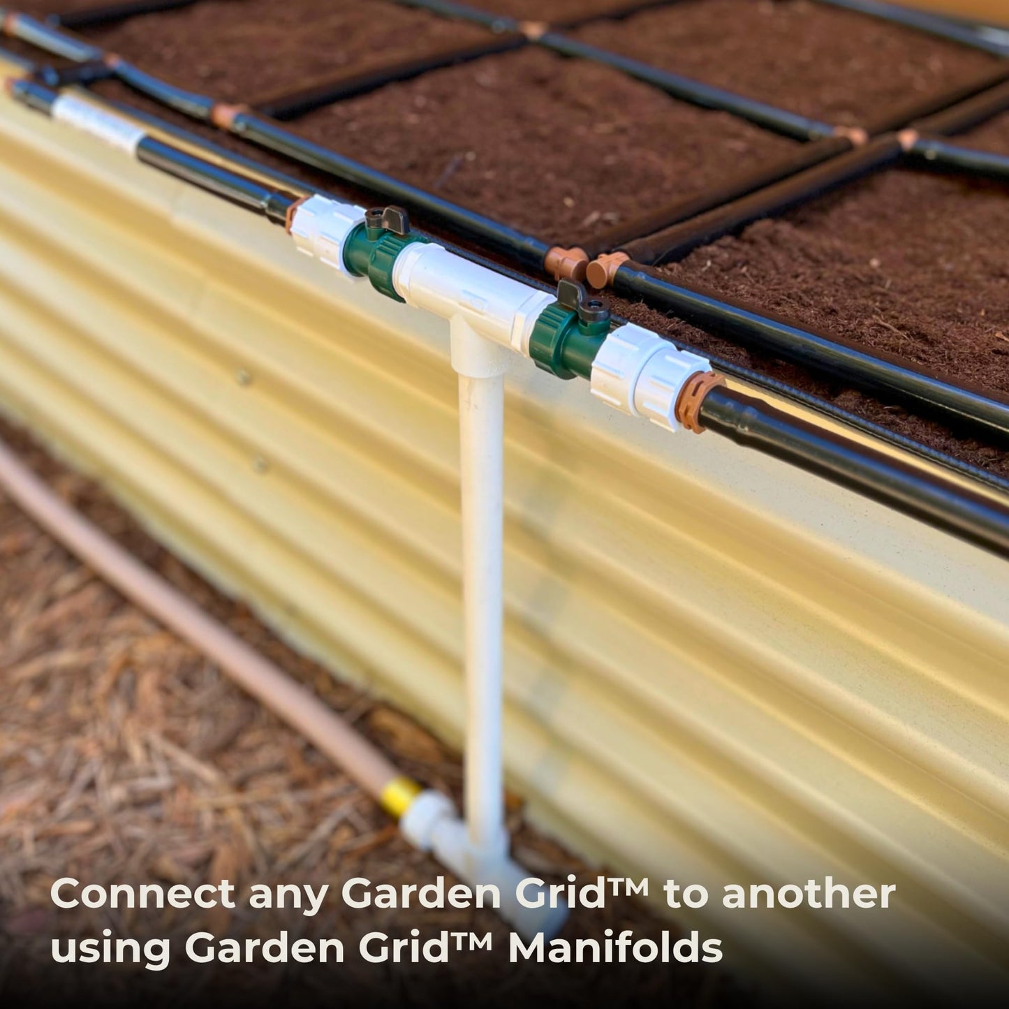 Garden Grid Manifold - 16" Tall, Double Style | Link All of Your Garden Grids So They Water Together | Ideal for Side-By-Side Garden Grid Connections