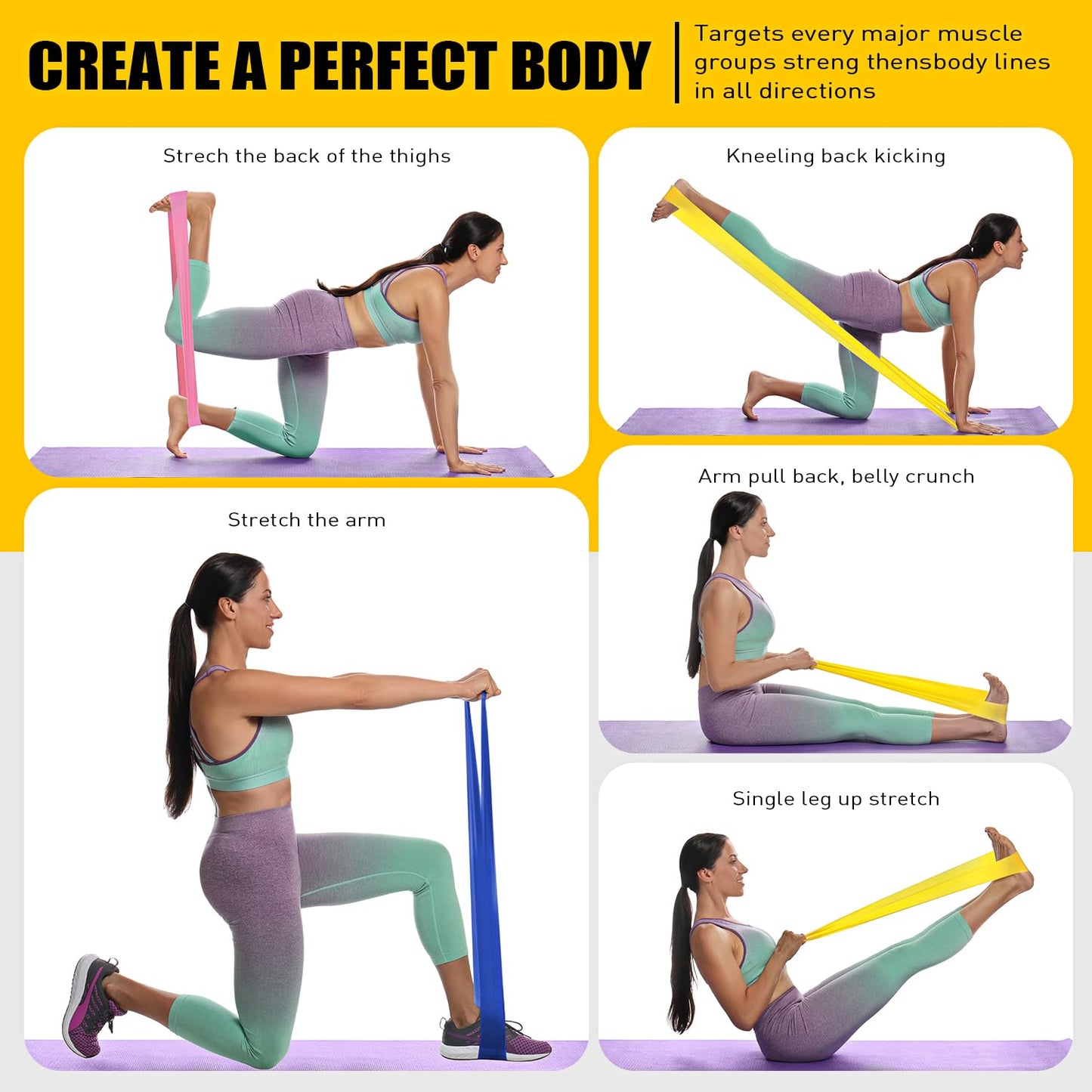 HPYGN Resistance Bands, Exercise Bands, Physical Therapy Bands for Strength Training, Yoga, Pilates, Stretch Elastic Band with Different Strengths, Workout Bands for Home Gym
