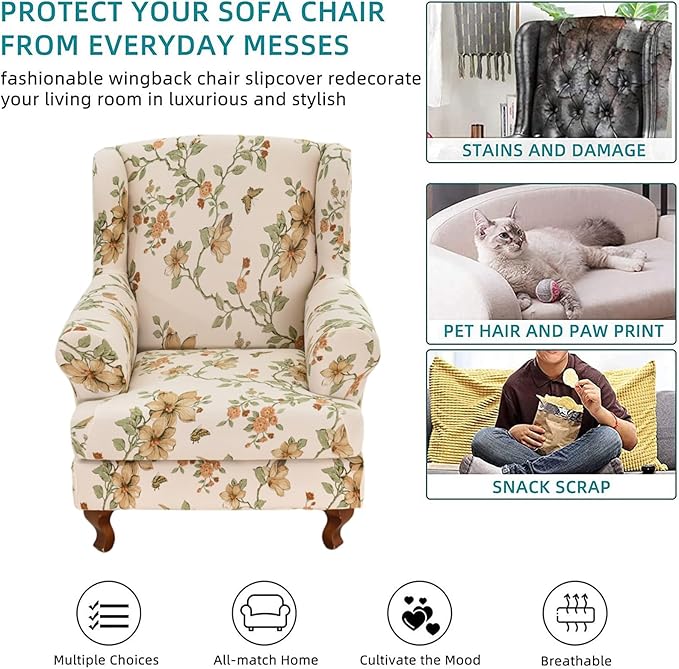 KRFOONN Wingback Chair Covers Slipcovers 2 Piece Stretch Wing Chair Covers