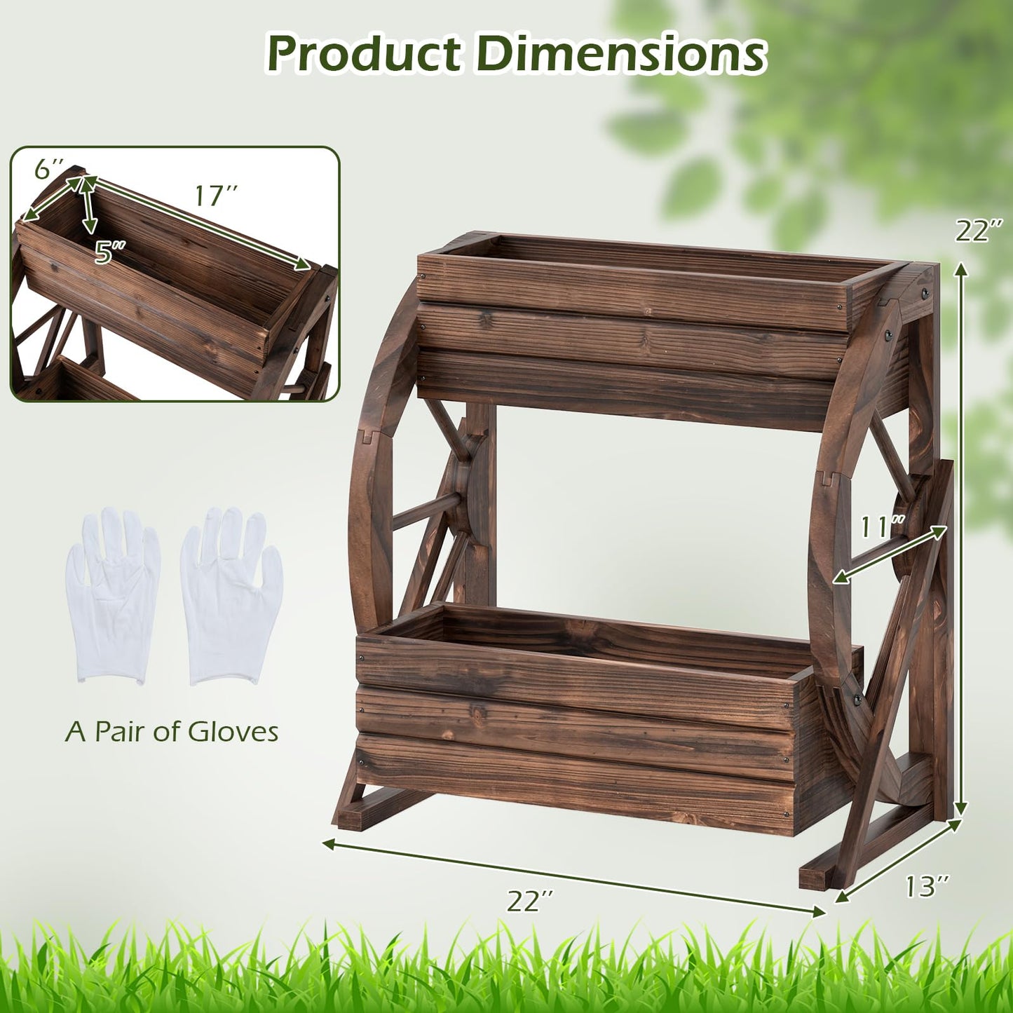 Byroce Wooden Wagon Planter Box, 2-Tier Raised Garden Bed with Drainage Holes for Flowers, Vegetables & Herbs, Indoor Outdoor Decorative Wheel Cart for Patio, Yard & Balcony, Rustic (1)