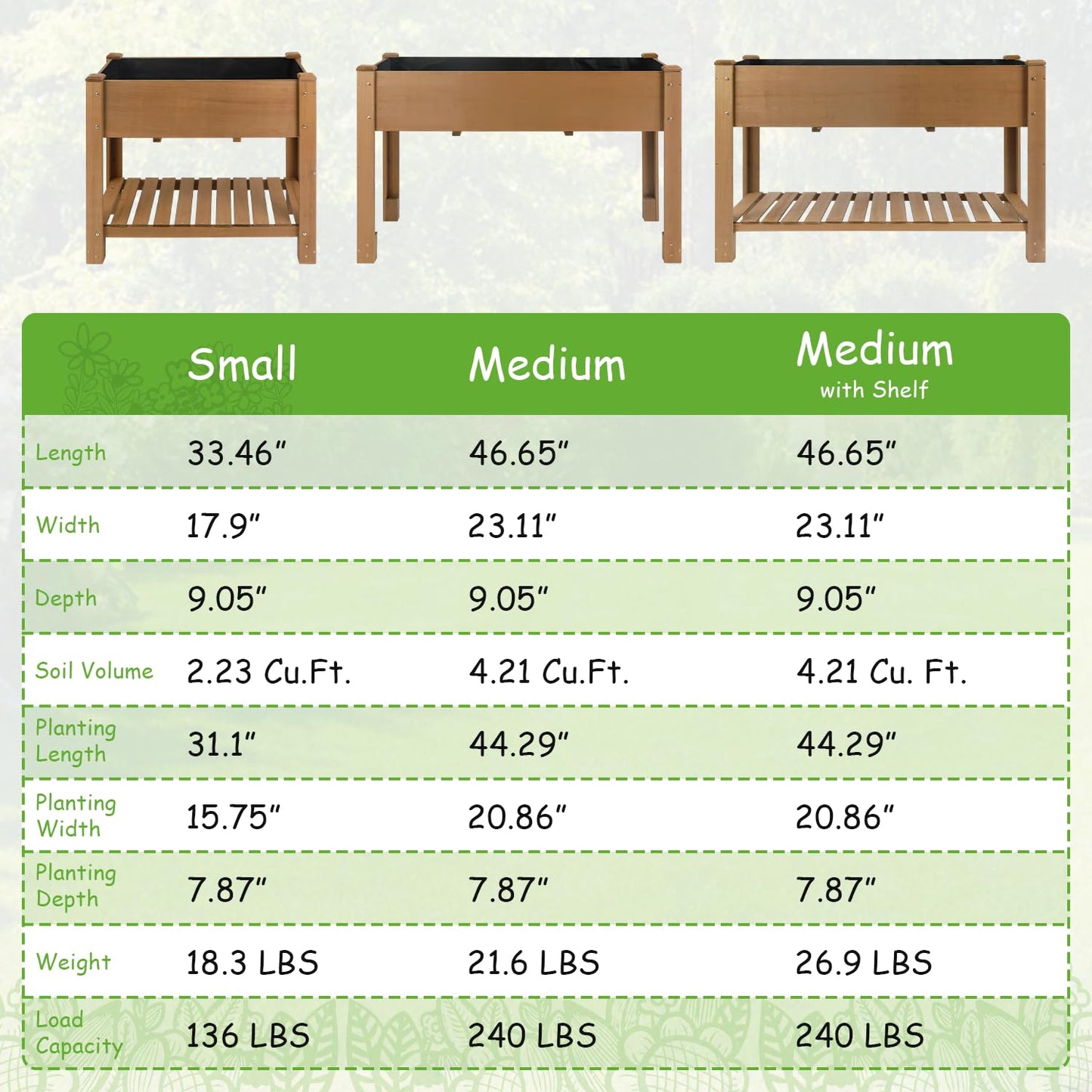 PetsCosset Raised Garden Bed Wooden Elevated Planter Box with Legs, Protective Liner Reinforced for Vegetables Herbs Flowers for Outdoor Patio Backyard Balcony Gardening (33.46 X 17.9 X 29.72 inches)