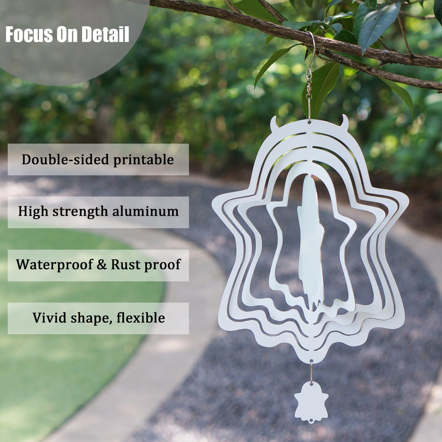 4Pack 8 inch Sublimation Wind Spinner Blanks 3D Aluminum Metal Wind Sculpture Kinetic Spinners for Yard and Garden Indoor Art Ornaments Hanging Decoration (Halloween Ghost)